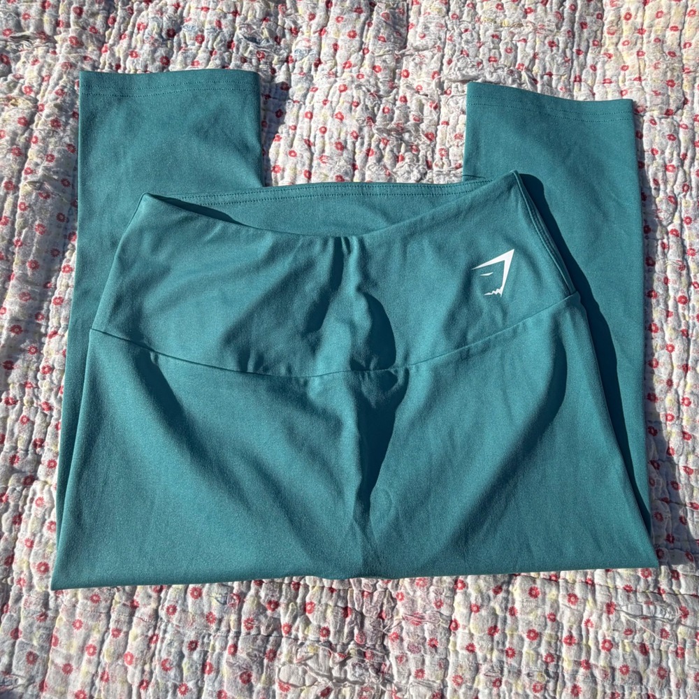 Gymshark Womens High Waisted Cropped Leggings Teal Green Size M Workout Yoga - Picture 3 of 5